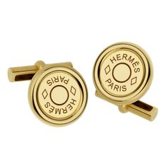 Hermes Paris Clou de Selle Large Vintage Yellow Gold Cufflinks 0003204 Hermes Jewelry, Gold Cufflinks, Vintage Cufflinks, Hermes Paris, Round Design, Jewelry Business, Vintage Yellow, Everyday Wardrobe, Clean Design