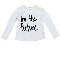 Brand New With Tags! Long Sleeve White Jersey Tee Shirt With Black “I’m The Future “ Print. Unisex Long Sleeve Cotton T-shirt For Playwear, Casual Relaxed Fit Tops For Playwear, Playful Long-sleeve T-shirt With Graphic Print, Playful Long-sleeved T-shirt With Graphic Print, Relaxed Fit Tops For Spring Playwear, Fun Long Sleeve T-shirt For Spring, Fun Long Sleeve Cotton Shirt, Relaxed Fit Tops For Playwear In Fall, Trendy Cotton Tops For Playwear