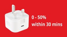 an apple charger with the words, o - 50 % off within 30 minutes