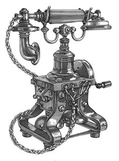 an old fashioned phone with chains attached to it