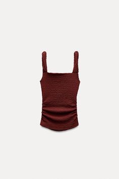 TEXTURED TANK TOP - Burgundy | ZARA United States Rich Girl Fashion, Textured Tank Top, Strappy Top, Beauty Dress, Cardigan Sweater Jacket, Book Stationery, Straight Neckline, Rich Girl, Clean Laundry