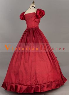 Christmas Simple Victorian Dress Women Old West Costume   Condition: Brand New  Color: Wine Red/Green/Rose Red/Purple/Blue  Material: This Victorian Christmas Dress is made of amp;nbsp; High Quality Satins,Smooth, soft and comfortable to wear  Sleeve Length: Short Sleeve  Dresses Length:Floor-Length  Neckline: amp;nbsp; Square Collar amp;nbsp;  Decoration: Ruffles + Lace  Style: This dress is perfect for Christmas Party,civil war,victorian,medieval,regency,renaissance, wedding, cosplay, themed p Red Ball Gown For Christmas, Red Fitted Christmas Ball Gown, Short Sleeve Christmas Wedding Dress, Elegant Christmas Ball Gown Fitted, Elegant Fitted Christmas Ball Gown, Elegant Christmas Fitted Ball Gown, Christmas Prom Gown, Fitted Christmas Ball Gown, Elegant Christmas Ball Gown Holiday Dress