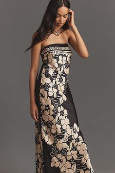 The Fleur Strapless Satin Maxi Slip Dress Unique Cocktail Dresses, Twofer Dress, Print Chiffon Maxi Dress, Mob Dress, To Be A Woman, Maxi Slip Dress, Satin Maxi, Satin Maxi Dress, Love Lyrics