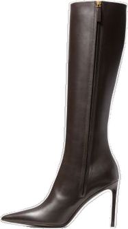 Elegant Brown Heeled Boots With Zipper, Elegant Brown Heeled Boots With Zipper Closure, Formal Fitted Tall Platform Boots, Formal Tall Fitted Platform Boots, Formal Fitted Knee-high Boots With Zipper, Formal Fitted Knee-high Boots With Zipper Closure, Fitted Knee-high Boots With Zipper For Formal Occasions, Fitted Brown Calf Leather Knee-high Boots, Elegant Fitted Leather Platform Boots