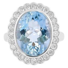 This collection features an array of aquamarines with an icy blue hue that is as cool as it gets! Accented with diamonds these rings are made in white and present a classic yet elegant look. Classic aquamarine ring in 18K white gold with diamonds. Aquamarine: 7.16 carat oval shape. Diamonds: 0.81 carat, G colour, VS clarity. Gold: 7.64g, 18K white gold. Ring Size: US 6.25 - Size can be adjusted for free upon request - please reconfirm with your order. R1102/SNR993AQD Formal Light Blue Diamond Ring, Luxury Diamond White Topaz Ring, Luxury White Topaz Ring With Brilliant Cut, Luxury Blue Topaz Ring With Diamond Accents, Luxury Platinum Topaz Ring With Accent Stones, Luxury Diamond White Topaz Ring With Gemstone, Luxury Light Blue Ring With Brilliant Cut, Formal Light Blue Aquamarine Diamond Ring, Luxury Light Blue Brilliant Cut Ring