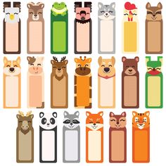 an assortment of animal bookmarks with different shapes and sizes, including the faces of animals