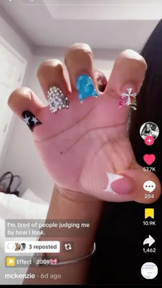 Black Junk Nails Duck, Nail Ideas Duck Nails, Short Cute Acrylic Nails Designs, Short Duck Nails Design Ideas, Junk Duck Nails Short, Junk Short Nails, Short Nail Acrylic Designs, Short Extra Nails, Orange Duck Nails