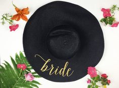 Black Wide Brim Hat As A Gift, Black Wide Brim Hat As Gift, Personalized Beach Hats, Bachelorette Hats Beach, Customizable White Beach Hats, Mrs Beach Hat, Beachy Bachelorette Party, Custom-designed Brimmed Straw Hat For Beach, Sequin Hat