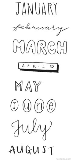 the months are written in different font styles