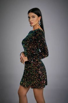 Backless Multicolor Mini Dress For Party, Multicolor Backless Mini Dress For Party, Party Season Bodycon Dress With Back Zipper, Chic Multicolor Bodycon Party Dress, Elegant Multicolor Mini Dress For Party, Chic Sequin Mini Fabric For Date Night, Multicolor Sequin Mini Dress For Party Season, Multicolor Mini Sequin Dress For Party Season, Elegant Multicolor Bodycon Dress For Party