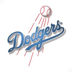 the dodgers logo is shown in blue and white