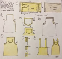 the instructions for how to sew an apron on a piece of paper that is folded in half