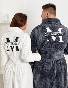 Matching Couple Long Bathrobes, wedding bathrobes, Anniversary gifts for couples, Mr and Mrs bathrobes, Bathrobes for Groom and Bride-L+Cons THIS LISTING IS FOR 1 BATHROBE. IF YOU NEED SET OF 2 PLEASE CHECK OUT 2 BATHROBES This listing is customized with heat press glitter (sparkle) for men and women.  Customized Cozy Bathrobes for Couples  Indulge in luxury and comfort with our Customized Cozy Bathrobes for Couples. Crafted from ultra-soft, high-quality materials, these matching bathrobes are p Groom Gift From The Bride, Groom And Bride, Honeymoon Gift, Custom Robes, Wedding Roles, Bath Robes, Personalized Robe, Honeymoon Gifts, Gifts For Couples