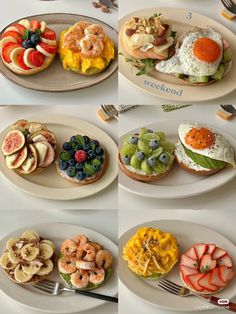 there are many different types of food on the plates in this photo collages