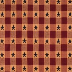 an orange and brown checkered fabric with black stars on the front, in various sizes