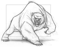 a drawing of a bear with its mouth open and it's claws out, as if