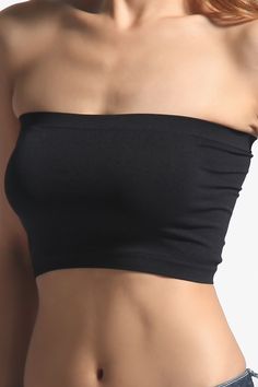 Customize it! SEAMLESS BANDEAU TOP. No padding, basic strapless tube top versatile for layering. A spring and summer must-have, Bandeaux Top. Super soft strapless bra can be worn under your favorite sheer top or cami or alone on a hot summer day by the water.Strapless, Straight neckline ; cropped fitNo pad, no wire, ribbed elasticized trimStretchy for comfort, perfect for underlayerOne size fits most US 0~8, XS~M, 30in~40in Chest SizeModel size : 5'3" height, 34" bust, 24" waist, 34" hip, and is Bandeau Top Outfits, Cool Scrunchies, Tube Top Bra, Strapless Tank Top, Tube Bra, Sheer Tops, New Photo Style, Strapless Bralette, Bra Hacks