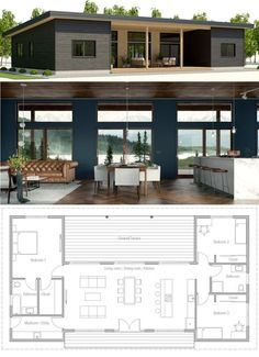 two story house plans with open floor plan and living room, dining area and kitchen