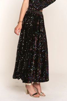 This Sequin Maxi Skirt is perfect for holidays and special occasions. The elastic waistband makes it comfortable and easy to wear, and the fully sequin design adds a touch of glamour. Whether it's a party or celebrating your favorite holiday, this maxi skirt adds the perfect finishing touch to any look. Fit: The skirt is intended to be fitted at the waist and relaxed throughout the hips and legs. Waist: The waist is intended to be fitted and ranges from 27" to 31" Hips: The hips are intended to Sequin Maxi Skirt, Maxi Sequin Skirt, Sequin Design, Sequin Maxi, Favorite Holiday, Maxi Skirt, Elastic Waistband, Sequin, Special Occasion