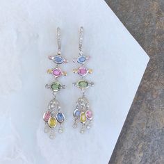 Elegant Multicolor Gemstone Chandelier Earrings, Elegant Multicolor Diamond Earrings, Colored Sapphires, Evil Eye Hand, Diamond Chandelier, Pink Sapphire Earrings, Saint Jewelry, Earrings Chandelier, Rose Gold Pendant