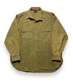 Vintage Honesdale / Birdsall Brothers Co Wool Flannel Work Shirt ~ size L to XL ~ circa 1920s - 1930s  Color: Olive drab. Fabric: 100% wool. Soft but sturdy and medium to heavyweight. Condition: Excellent. A couple of TINY repairs on the front (see last pic) and some small faded spots on the right cuff that are hardly worth mentioning. Truly in remarkable shape for its age. Size: Not tagged; ESTIMATED L to XL. PLEASE OBSERVE THE MEASUREMENTS: Chest (underarm to underarm): 25.5" Sleeve (shoulder to cuff): 23.5" Shoulders (seam to seam): 19.75" Length (neck seam to bottom hem): 31.5" Shipping weight (including packaging): 1 lb / 7 oz Please see our store policies for details on shipping, returns, etc. Thank you for browsing! Sparrows & Wolves Wool Flannel, Work Shirt, Mens Oxfords, Work Shirts, Shoulder Sleeve, Button Downs, A Couple, Favorite Outfit, Work Wear