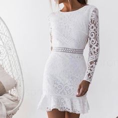 White Lace Dress - M Backless Lace Dress, High Waist Dress, Body Con Dress, Lace Bodycon, Cocktail Party Dress, Short Mini Dress, Hip Dress, Lace White Dress, Knee Length Dresses