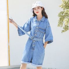 Gender: Women Item Type: Jumpsuits & Rompers Pattern Type: Solid Fit Type: REGULAR Material: Polyester Material: COTTON Fabric Type: Denim Type: Playsuits Decoration: Sashes Style: Casual Romper Pattern, Casual Denim, Denim Jumpsuit, Polyester Material, Summer Casual, Style Casual, Jumpsuit Romper, Cotton Fabric, Rompers