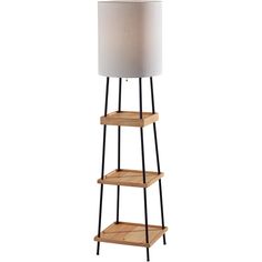 Henry Floor Lamp - QK1060216_ADES_PRI_OL Shelf Floor Lamp, Floor Lamp With Shelves, Metal Pole, Charging Pad, Wireless Charging Pad, Wood Shades, Black Floor Lamp, Fan Lamp, Natural Wood Finish