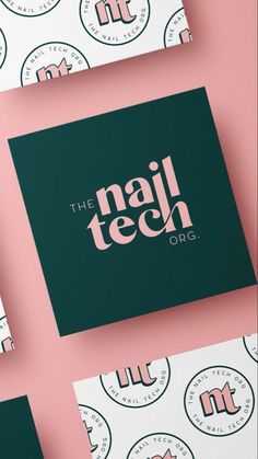 Pink and green brand identity for Nail Tech organisation Modern Vintage Branding, Mcm Branding, Green Brand Identity, Corporate Design Inspiration, Graphic Design Branding Identity, Typographie Logo, Visuell Identitet, Desain Editorial, Logo Design Inspiration Branding