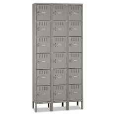 two tall lockers with doors on each side and one door open to the other