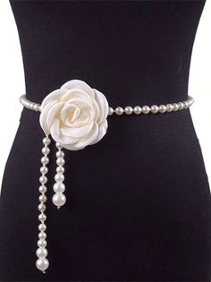 Elegant Camellia Flower Waist Chain Faux Pearls Necklace | stylewe Prom Dress Short Lace, Beaded Wedding Jewelry, Indian Dress Up, Jeweled Belts, Flower Belt, Bows Diy Ribbon, Camellia Flower, Pearls Necklace, Punk Jewelry