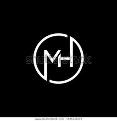 the letter m and h in a circle on a black background with white outlines