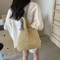 UAKISS - Big Straw Tote Bags for Women 2024 Y2K Korean Fashion Summer Shoulder Bags Lady Travel Handbags Weave Beach Bag SIZE: (Upper Width)37cm * (Lower Width)32cm * (Height)26cm * (Thickness)14cm Handle Height:37cm Woven Beach Bags, Korean Fashion Summer, Travel Handbags, Straw Tote Bag, Straw Tote, Beach Bag, Korean Fashion, Straw, Bag Lady