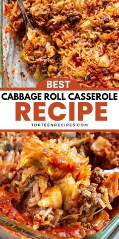 an easy cabbage roll casserole recipe in a glass dish