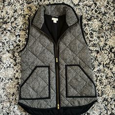 Never Worn! Comes From A Pet Free And Smoke Free Household! Herringbone Quilt, Herringbone Vest, Zipper Vest, Quilted Puffer Vest, Black Down, Quilted Vest, Jcrew Women, Down Vest, Puffer Vest