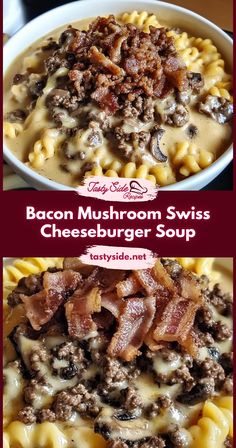 bacon mushroom swiss cheeseburger soup in a bowl