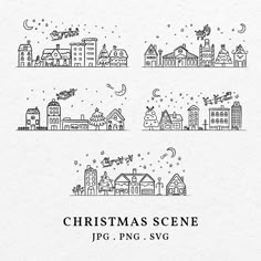 the christmas scene is drawn in black and white