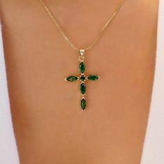 Green Jewelry With May Birthstone Stones, Green Jewelry With Stones For May Birthstone, Green Stone Jewelry For May Birthstone, Green May Birthstone Jewelry With Stones, Green Sterling Silver Necklace With Jewels, Green Pendant Jewelry With Stones, Green Stone Pendant Jewelry, Green Cross Pendant Necklace As Gift, Green Cross Necklace For Gift