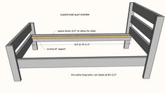 a bed frame with measurements for the headboard and foot board on top of it