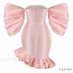 Lasaky - Chic Off-Shoulder Bodycon Mini Party Dress with Asymmetrical Ruffle Hem and Bubble Sleeves in Luxurious Satin Pink Bridal Shower Dress, Little Pink Dress, Socialite Style, Frill Mini Dress, Valentine Party, Puff Dress, Prom Ideas, Evening Dresses Short, Short Prom Dress