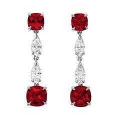 For Sale on 1stDibs - Exceptional GIA certified, natural, unheated Ruby and diamond earrings in platinum. The rare and exclusive matching Ruby set, weighs a total of 4.35 carats; Luxury Red Brilliant Cut Earrings, Red Diamond Cut Earrings For Formal Occasions, Cushion Cut Diamond Earrings, Ruby And Diamond Earrings, Ruby Diamond Necklace, Star Ruby Ring, Diamond Chandelier Earrings, Ruby Set, Jewelry Ruby