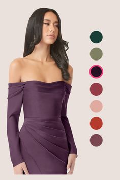 a woman in a purple dress with different colors