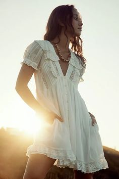 Sunkissed Mini Dress | Free People Short White Boho Dress, Senior Outfits, White Bohemian Dress, Knee Length Dresses Casual, Boho Dress Short, Beachy Dresses, White Boho Dress, Cottagecore Fashion, Dreamy Dress