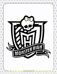 the monster high logo with a skull on it's head and ribbon around its neck