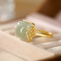 Genuine Hetian Jade Temperament Ring Retro Gold Anniverssary Jewelry Engagement Ring Male, Stone Ring Design, Cloud Ring, Jade Rings, Gold Ring Designs, Nephrite Jade, Bridal Gold Jewellery Designs, Natural Gold, Jade Ring