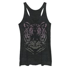 You might be afraid of a tiger giving you stitches?but you won't feel that way with the Lost Gods Tiger Stitch Print Heather Black Racerback Tank Top! A serious tiger is printed in a stitch-style design in ombre colors that fade from purple to gray on this black tiger tank. Size: medium. Gender: female. Age Group: adult. Material: Polyester. Tiger Tank, Black Tiger, Black Tigers, A Tiger, Stockholm Fashion, Be Afraid, Heather Black, Direct To Garment Printer, Black Media