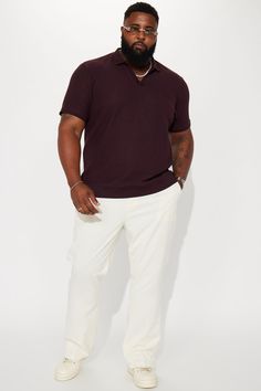 Model Height: 6'2 - Wearing Large Big & Tall: Height 6'5 - Wearing XXXL Available In Burgundy. V Neck Short Sleeve 93% Cotton, 7% Spandex Imported | Mens Papi Short Sleeve Polo in Burgundy size 3XL by Fashion Nova Burgundy Graphic Tee, Black Man Reference, Short Height Men Outfit, Thick Men Fashion