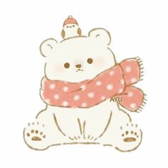 a drawing of a teddy bear wearing a scarf