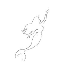 a drawing of a mermaid swimming in the ocean with her tail extended to the side