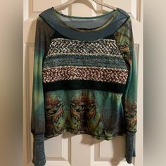 Nwot Kaktus Colorful Fun Top. * Size L Pit To Pit 20”, Shoulder To Hem 23” * Fun Colors, Pattern And Textures * Round Neck * Long Sheer Sleeve With Sweater Like Cuffs * Fun, Unique Top! Nwot, No Flaws Unique Tops, Unique Top, Sheer Sleeves, Nice Tops, Blue Green, Round Neck, Color Blue, Womens Tops, Full Service